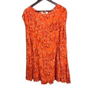 Free People Orange Abstract Print Mini Dress Sleeveless Cutout Back Boho‎ Large